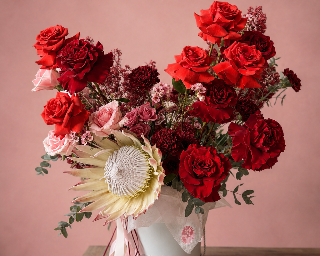 Deep Red & Blush Protea Box
