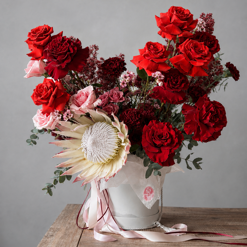 Deep Red & Blush Protea Box