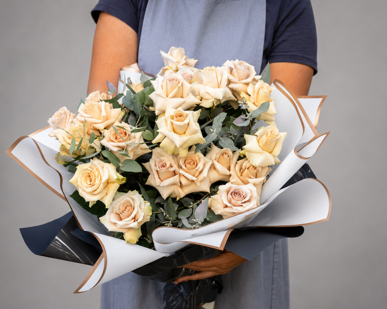 Blush Roses with Eucalyptus