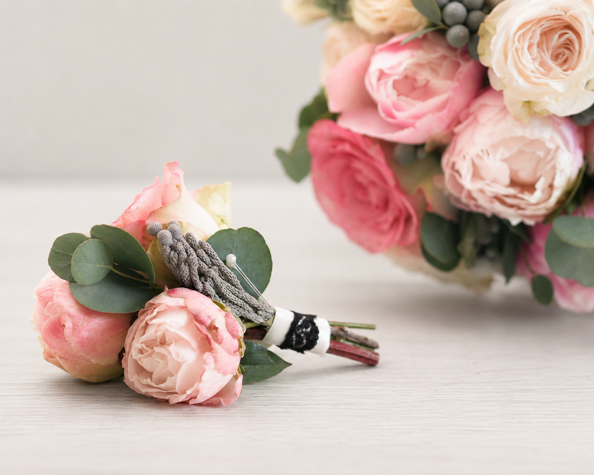 Peony Elegance with Silver Brunia