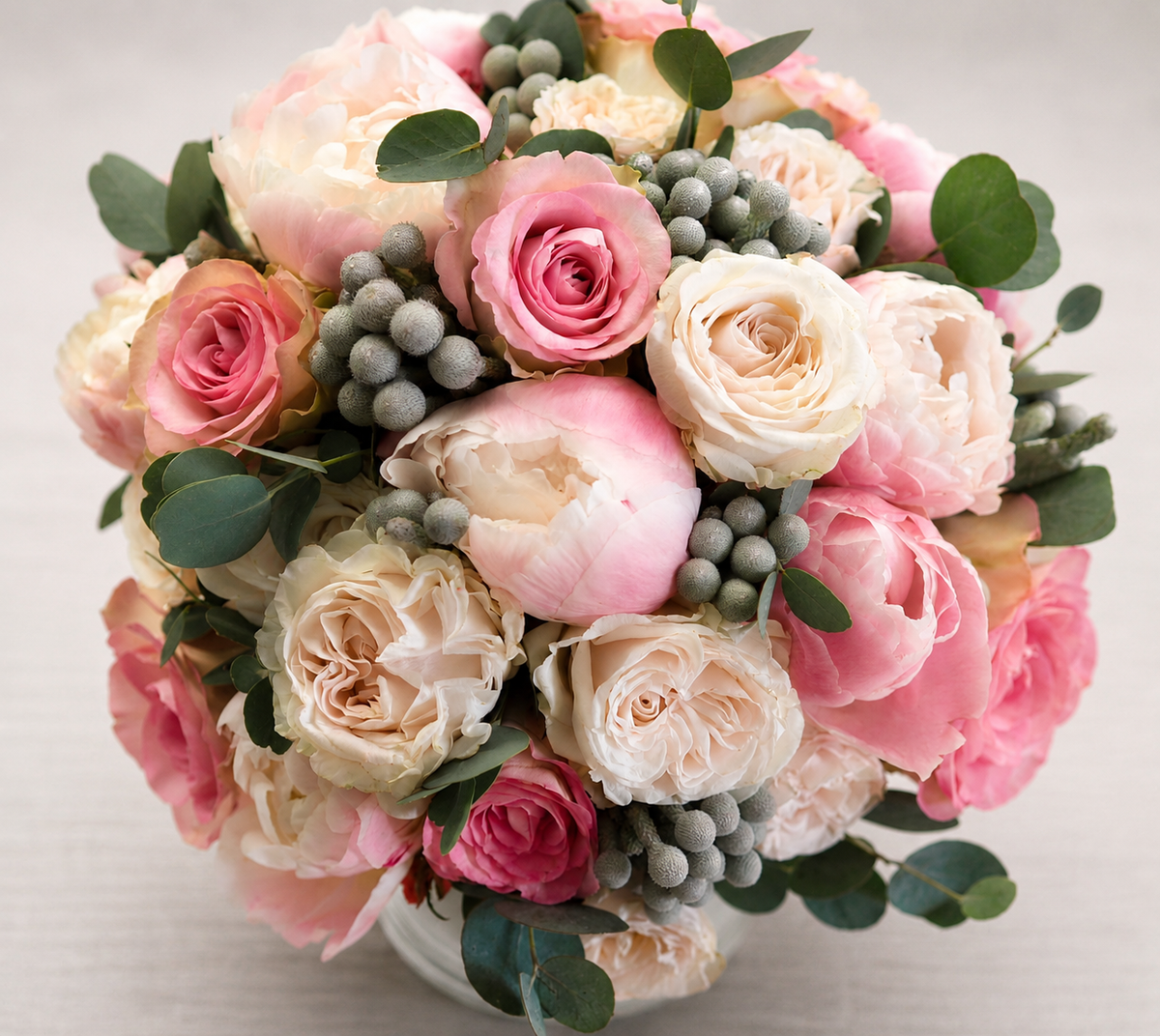 Peony Elegance with Silver Brunia