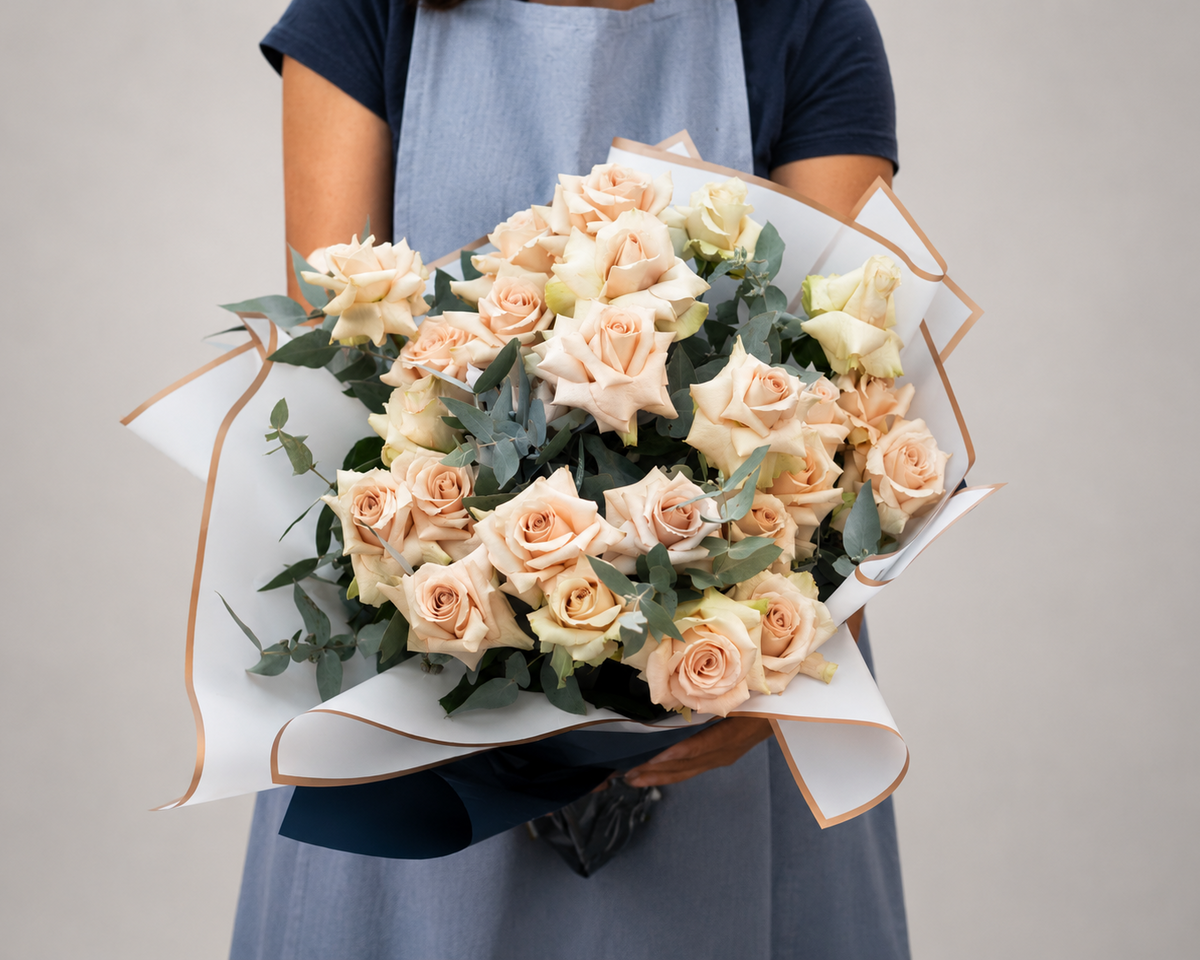Blush Roses with Eucalyptus