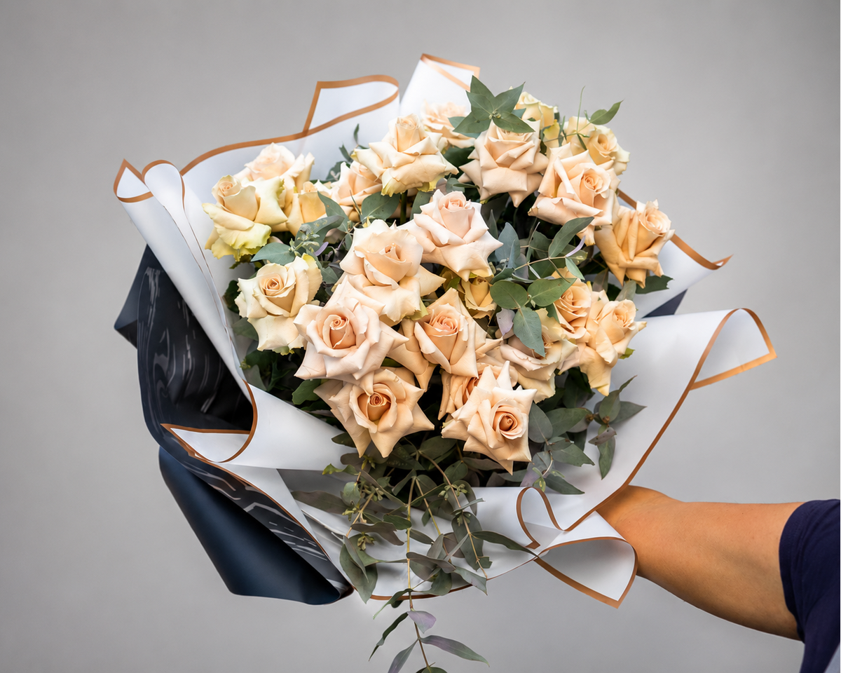 Blush Roses with Eucalyptus