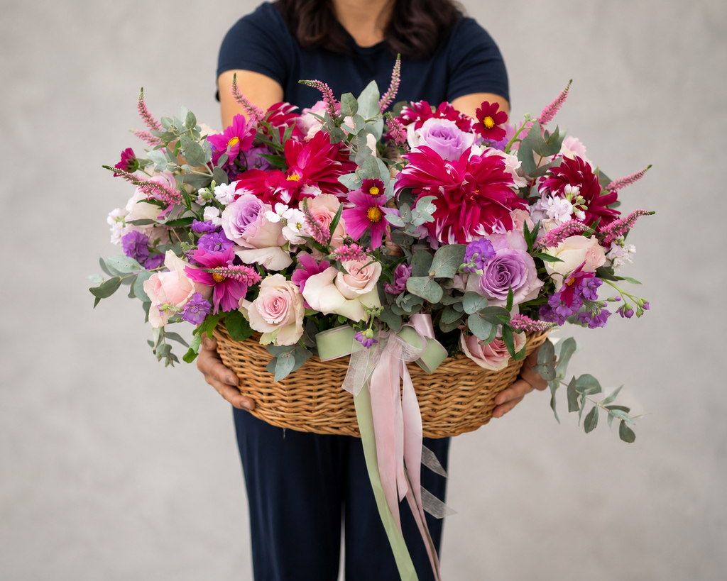 Blush Dahlia Garden Basket