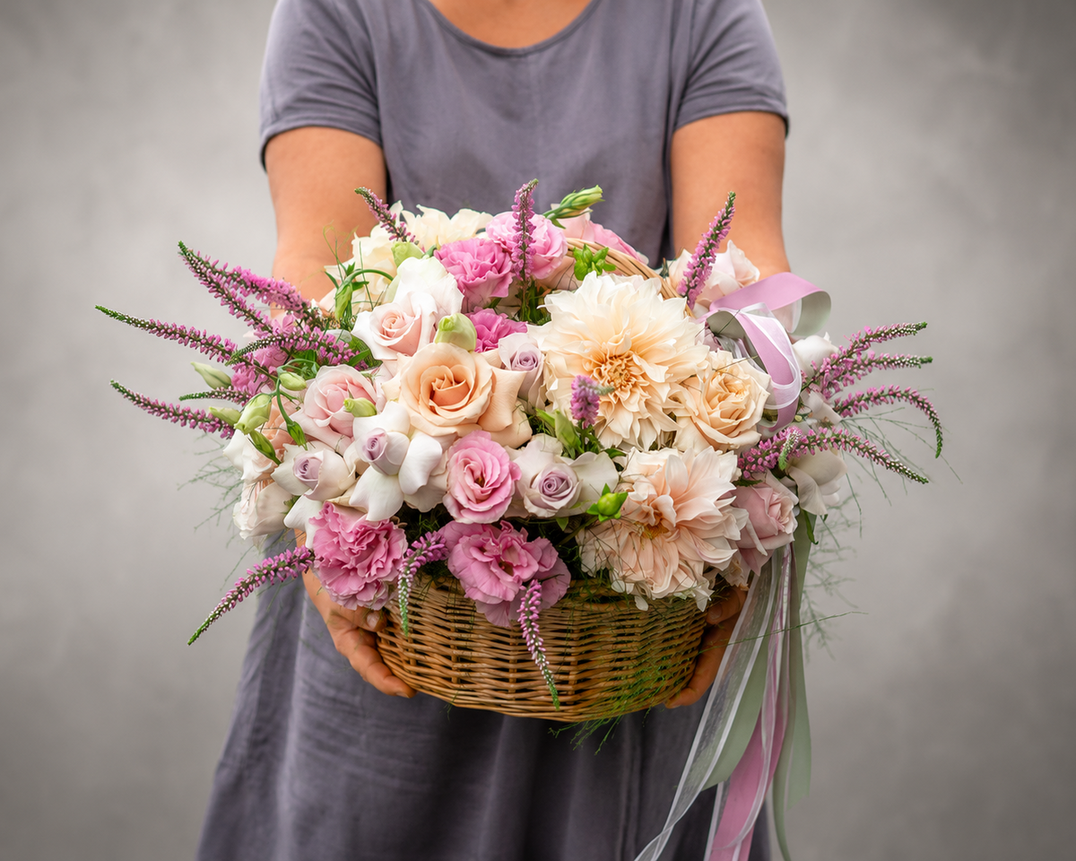 Blush Dahlia Garden Basket