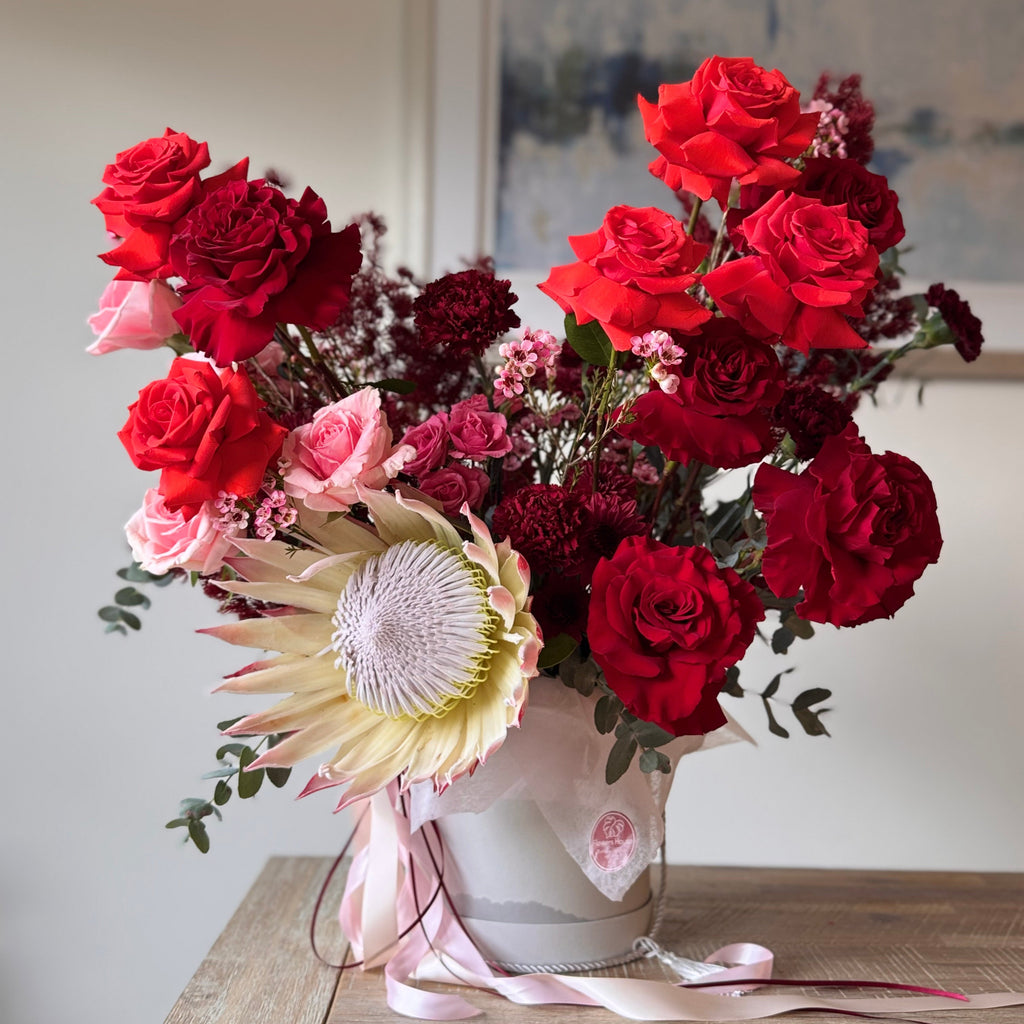 Deep Red & Blush Protea Box