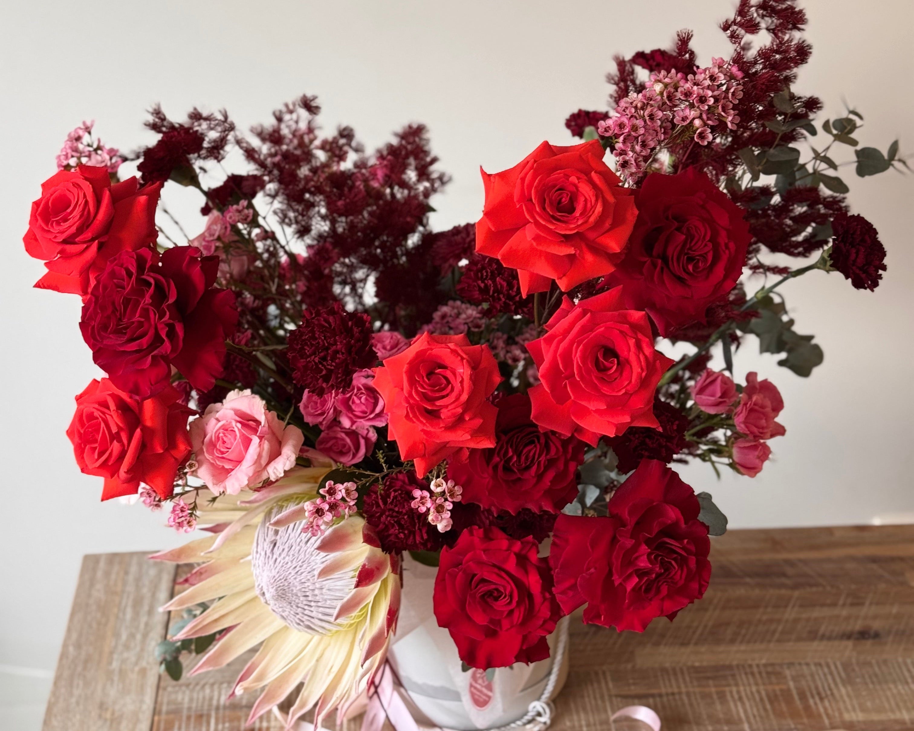 Deep Red & Blush Protea Box