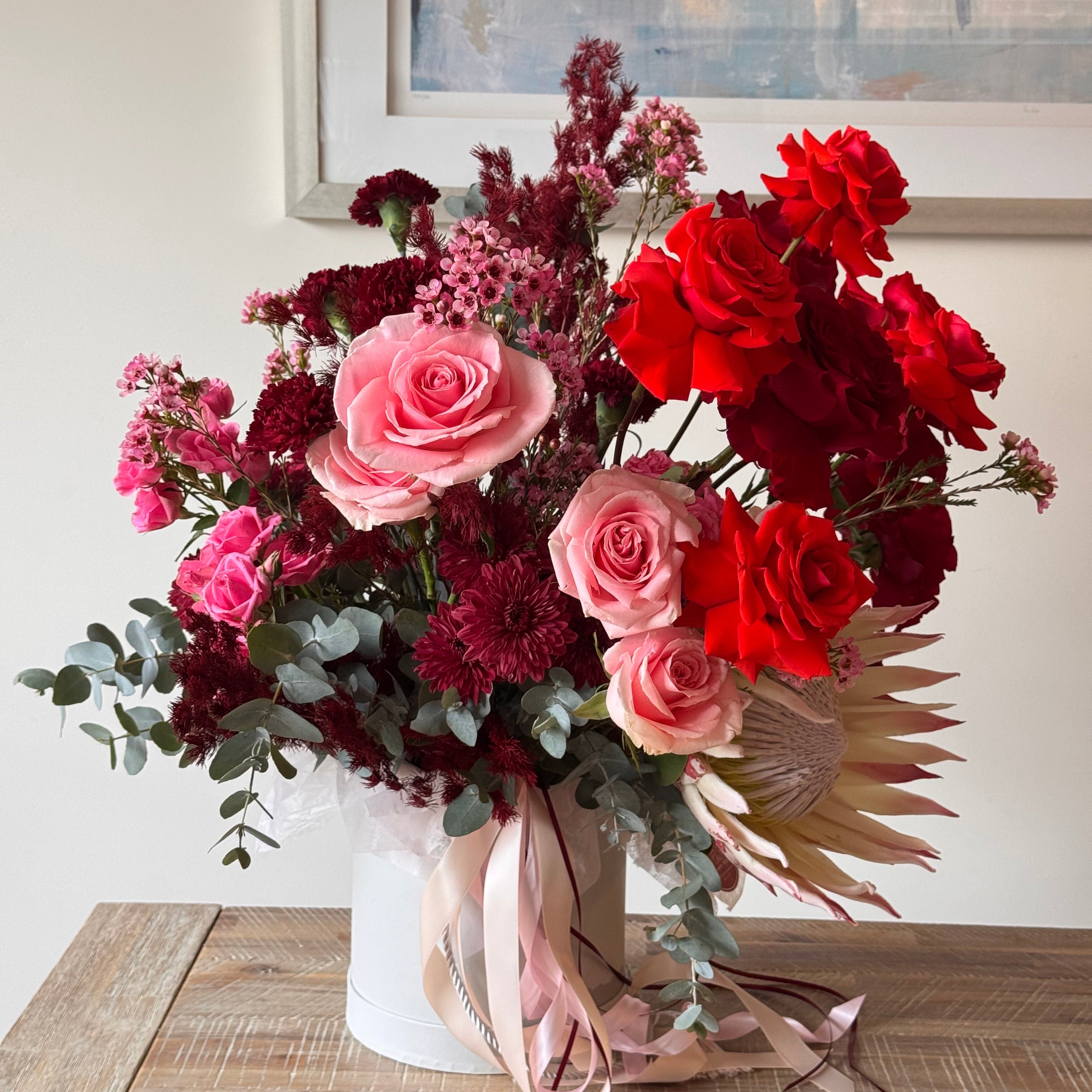 Deep Red & Blush Protea Box