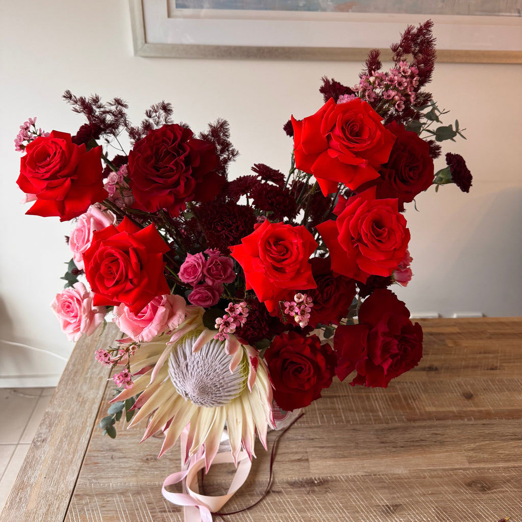 Deep Red & Blush Protea Box
