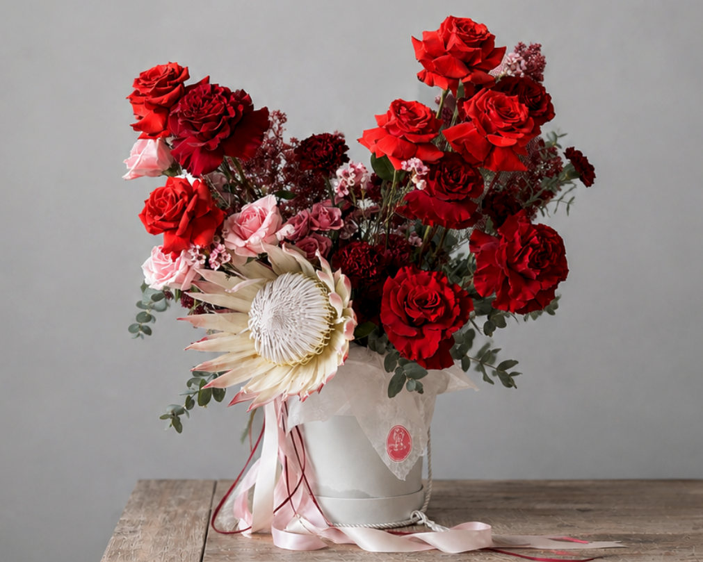 Deep Red & Blush Protea Box