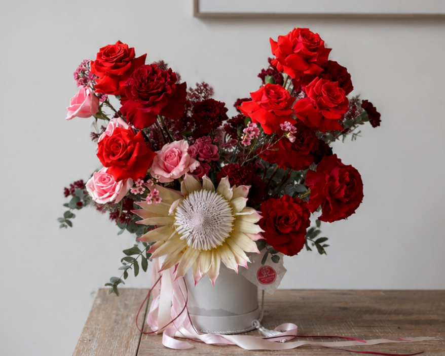 Deep Red & Blush Protea Box